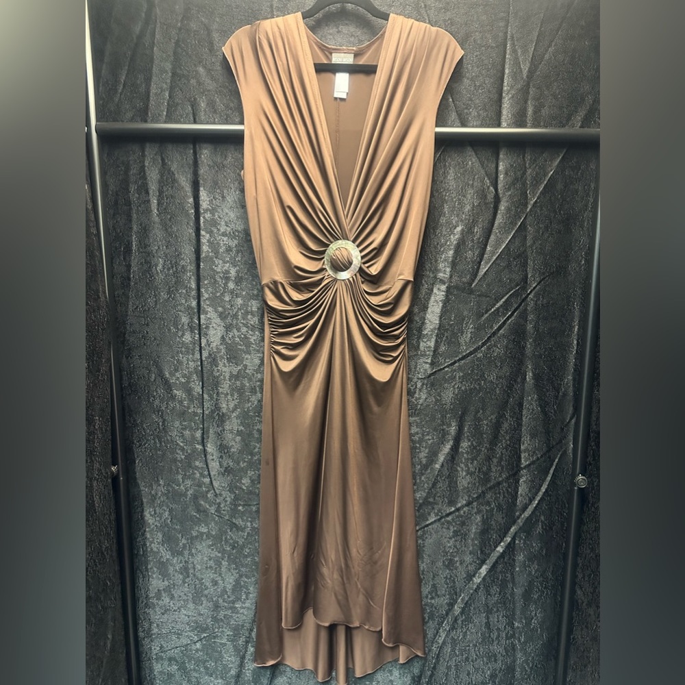 Bisou Bisou Michelle Bohbot Slinky Bodycon High  Low Dress Brown Size 12